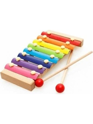 Wishora Store Ahşap Ksilofon 8 Nota 8 Ton 8 Tuşlu Sesli Selefon Oyuncak 25X13 cm
