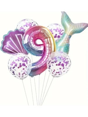 Wishora Store Kızı Kuyruğu Mor Konfetili 9 Yaş Folyo Balon Set