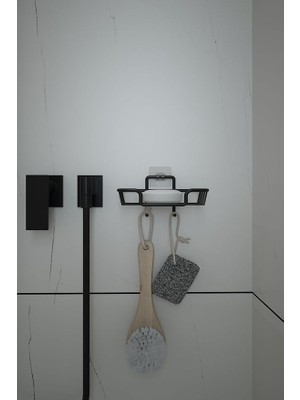 Wishora Store Banyo Yapışkanlı Kancalı Siyah Çok Amaçlı & Mutfak Rafı ve Katı Sabunluk
