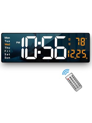 Wishora Store Duvar Saati Büyük Ekran, 40 cm Büyük Duvar Saatleri, Oturma Odası Dekoru Için Uzaktan Kumandalı LED Dijital Saat, Otomatik Parlaklık Kısıcı, Tarih Hafta Sıcaklığı ile Büyük Saat (Turuncu)