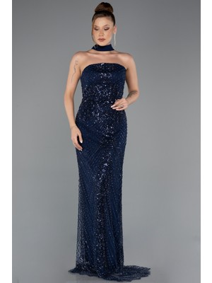 Abiyefon Straplez Şallı Uzun Boncuklu Abiye Elbise ABU5438