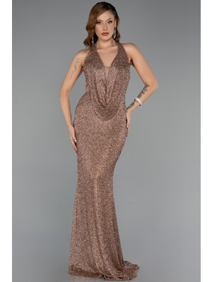 Abiyefon Sırt Dekolte Uzun Boncuklu Balık Abiye Elbise ABU5403