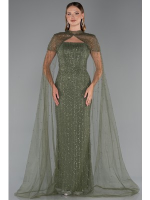 Abiyefon Straplez Pelerin Detay Uzun Boncuklu Abiye ABU5483