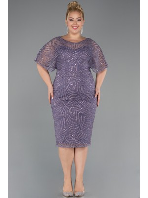 Abiyefon Kısa Kol Simli Midi Büyük Beden Abiye ABK2372