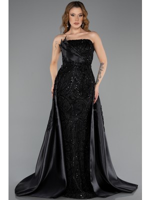 Abiyefon Straplez Boncuk Işlemeli Uzun Kuyruklu Abiye ABU5511