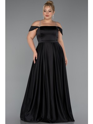 Abiyefon Askılı Uzun Saten Büyük Beden Abiye Elbise ABU5346