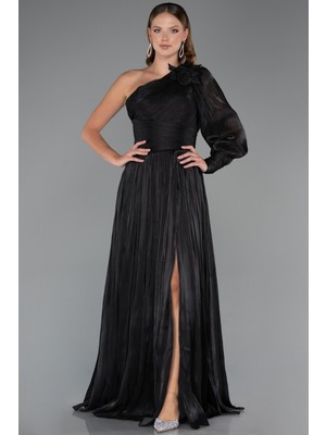 Abiyefon Tek Kol Bacak Dekolteli Uzun Şifon Abiye ABU5489