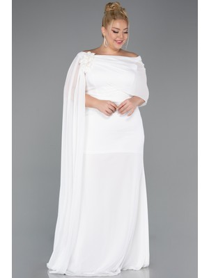 Abiyefon Pelerinli Tek Omuz Uzun Şifon Büyük Beden Abiye ABU5419