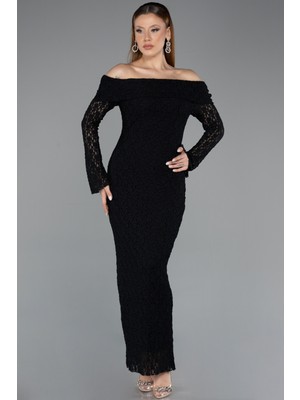 Abiyefon Kayık Yaka Uzun Kol Dantelli Midi Davet Elbisesi ABK2488