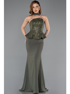 Abiyefon Taşlı Straplez Peplum Kesim Uzun Balık Abiye ABU5457