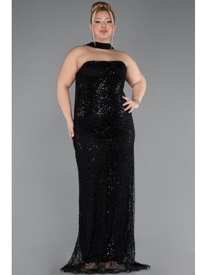 Abiyefon Straplez Şallı Uzun Boncuklu Büyük Beden Abiye ABU5495