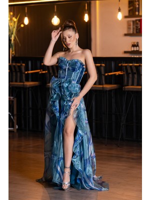 Abiyefon Straplez Yırtmaçlı Uzun Mezuniyet Elbisesi ABU5441