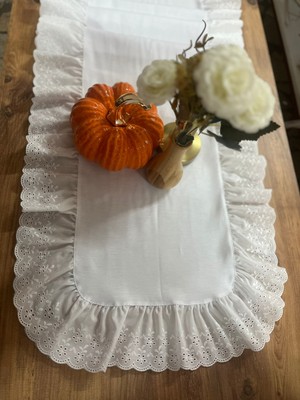 Nurgita Home Vintage Duck Keten Fisto Fırfırlı Oval Runner &dekoratif Örtü (Beyaz)