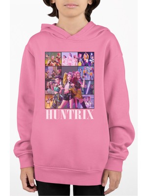 Fuddy Moda Resimli Huntrix Baskılı Çocuk Kapüşonlu Sweatshirt, Unisex Kpop Demon Hunters Temalı Hoodie