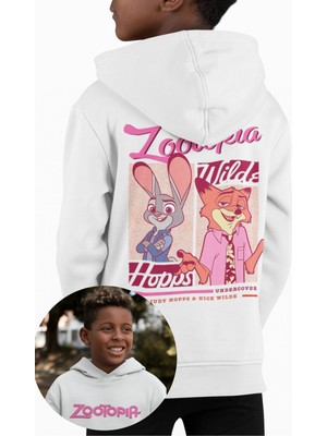 Fuddy Moda Hopps ve Wilde Sırt Baskılı Kapüşonlu Çocuk Sweatshirt, Unisex Zootapia Yazılı Hoodie