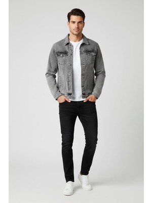 FullaModa Düğmeli Cepli Kot Ceket