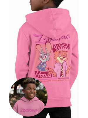 Fuddy Moda Hopps ve Wilde Sırt Baskılı Kapüşonlu Çocuk Sweatshirt, Unisex Zootapia Yazılı Hoodie