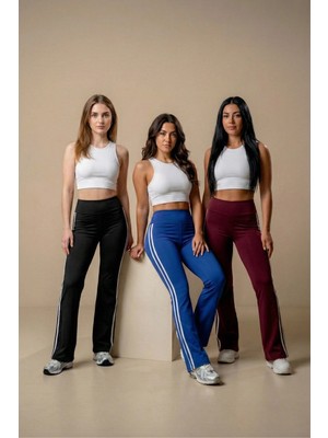 Pastelastore 3’lü Yüksek Bel Yan Şeritli Ispanyol Paça Kadın Tayt