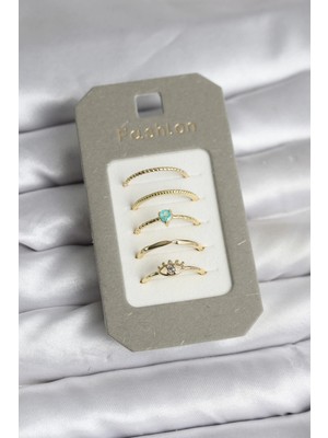 Butik Bfs Pirinç Gold Renk 5'li Yüzük Seti