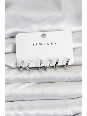 Butik Bfs Gümüş Renk Pirinç Minimal Kalp Detaylı Kadın Küpe Seti