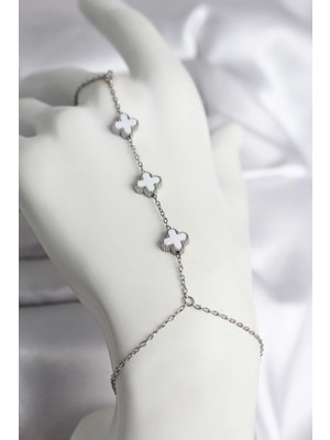 Marsilyan 316L Çelik Gümüş Renk Beyaz Yonca Model Kadın Şahmeran - TJ-SN735