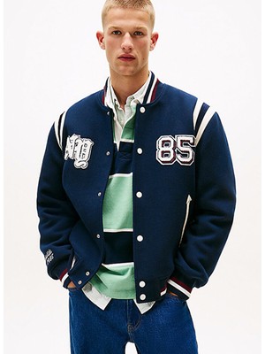 Tommy Jeans Lacivert Erkek Bomber Regular Fit Baskılı Ceket DM0DM22043C1G Tjm Best Varsıty Jack