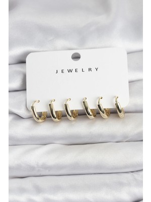 Butik Bfs Gold Renk Pirinç Halka Kadın Küpe Seti
