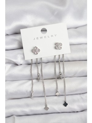 Callerrons Accessories Pirinç Gümüş Renk Yonca Model Sallantılı Kadın Küpe - EBJ251219W38737