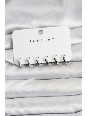 Callerrons Accessories Gümüş Renk Pirinç Minimal Petek Detaylı Kadın Küpe Seti - EBJ251219W38873