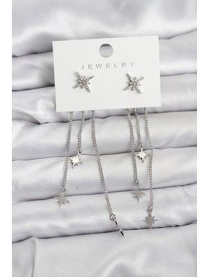 Callerrons Accessories Kutup Yıldızı Model Gümüş Renk Pirinç Sallantılı Kadın Küpe - EBJ251219W38741