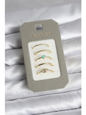 Callerrons Accessories Pirinç Gold Renk 5'li Yüzük Seti - EBJ251219W38856