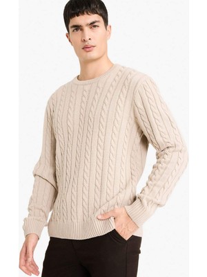 DeFacto Standart Fit Bisiklet Yaka Saç Örgülü Triko Kazak G6388AX25CW