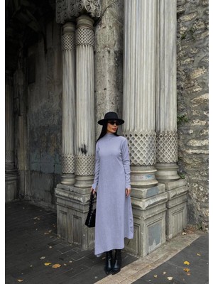 Zengezur Mall Ozlstor Boğazlı Kalın Bürümcük Uzun Elbise Gri (Beden: S)