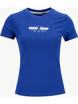 Guess Jeans Yuvarlak Yaka Baskılı Mavi Kadın T-Shirt Guess Jeans Kadın Slim Fit T-Shirt