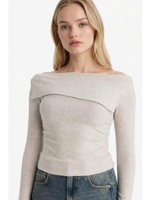 DeFacto Fitted Açık Omuz Fitilli Kaşkorse Uzun Kollu Tişört G7374AX25CW