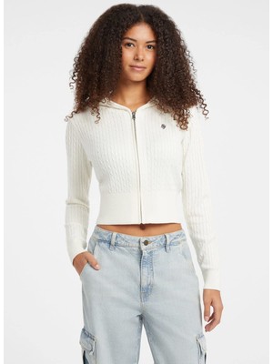 Guess Jeans Beyaz Kadın Hırka Guess Jeans Kadın Yün Karışımlı Tri