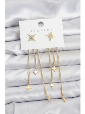 Callerrons Accessories Kutup Yıldızı Model Gold Renk Pirinç Sallantılı Kadın Küpe - EBJ251219W38742
