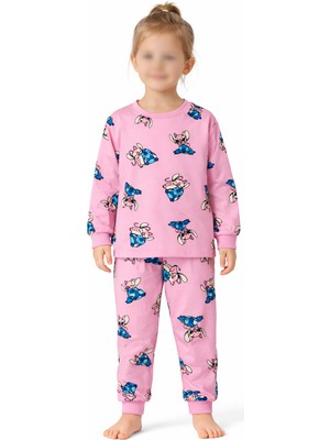 Alkın Kids Kız Çocuk 4-8 Yaş Stitch Desenli %100 Pamuk Interlok Kumaş Pijama Takımı
