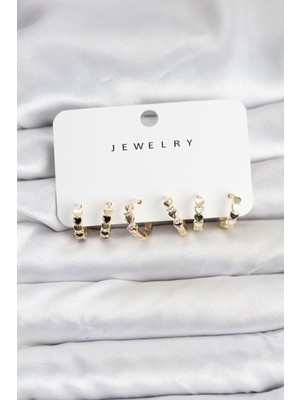 Callerrons Accessories Gold Renk Pirinç Minimal Kalp Detaylı Kadın Küpe Seti - EBJ251219W38872