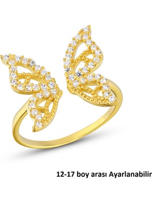Zanaat Silver 925 Ayar Gümüş Zirkon Taşlı Üstten Ayarlanabilir Kelebek Model Gümüş Kadın Yüzük
