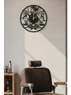 Grandmix Berber Temalı Metal Duvar Saati Kuaför Salonu Dekorasyonu Sessiz Mekanizma 45X45 cm