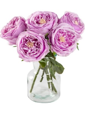 Nettenevime Yapay Çiçek Islak Gül Şakayık Katmerli Gül Lila Renk Gerçeksi Dokunuş 45CM