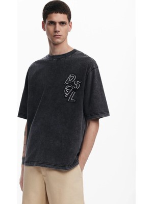 Desigual Bisiklet Yaka Siyah Erkek T-Shirt 25WMTK23_TS_CARDIFF_MICKEY
