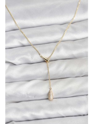 Mey İthalat Bfs Pirinç Gold Renk Asansörlü Damla Model Kadın Kolye