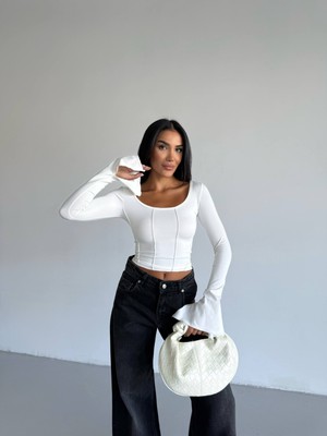 Freya Kadın Uzun Kollu Arkası Bağlamalı Fit Kesim Crop Bluz