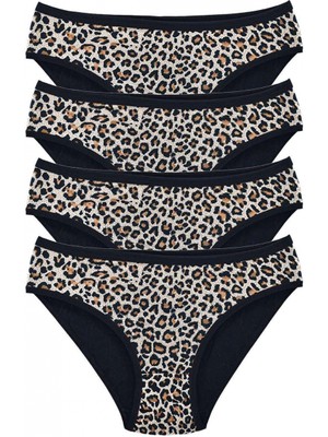 Marsilyan 4 Adet Leopar Desenli Likralı Yumuşak Dokulu Kadın Slip Külot
