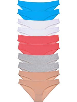 Marsilyan 10 Adet Süper Eko Set Likralı Kadın Slip Ten Gri Beyaz Fuşya Mavi