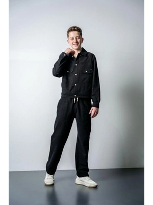 Queen Kids Queenkids Erkek Çocuk Keten Cepli Takım Siyah