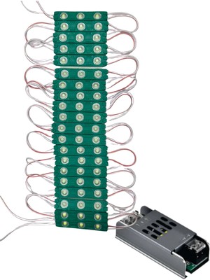 Powerr Led Aydınlatma 20 Adet 12 Volt 1.2 Watt 3 Lensli Yeşil 2835 Smd LED Modül IP65 5A Slim Trafo Set