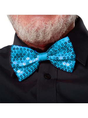 Pazarcan Gece Işıltısı Açık Turkuaz Payetli Pullu Papyon 7x2 cm